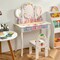 Kids Vanity Princess Makeup Dressing Table Chair Set with Tri-fold Mirror